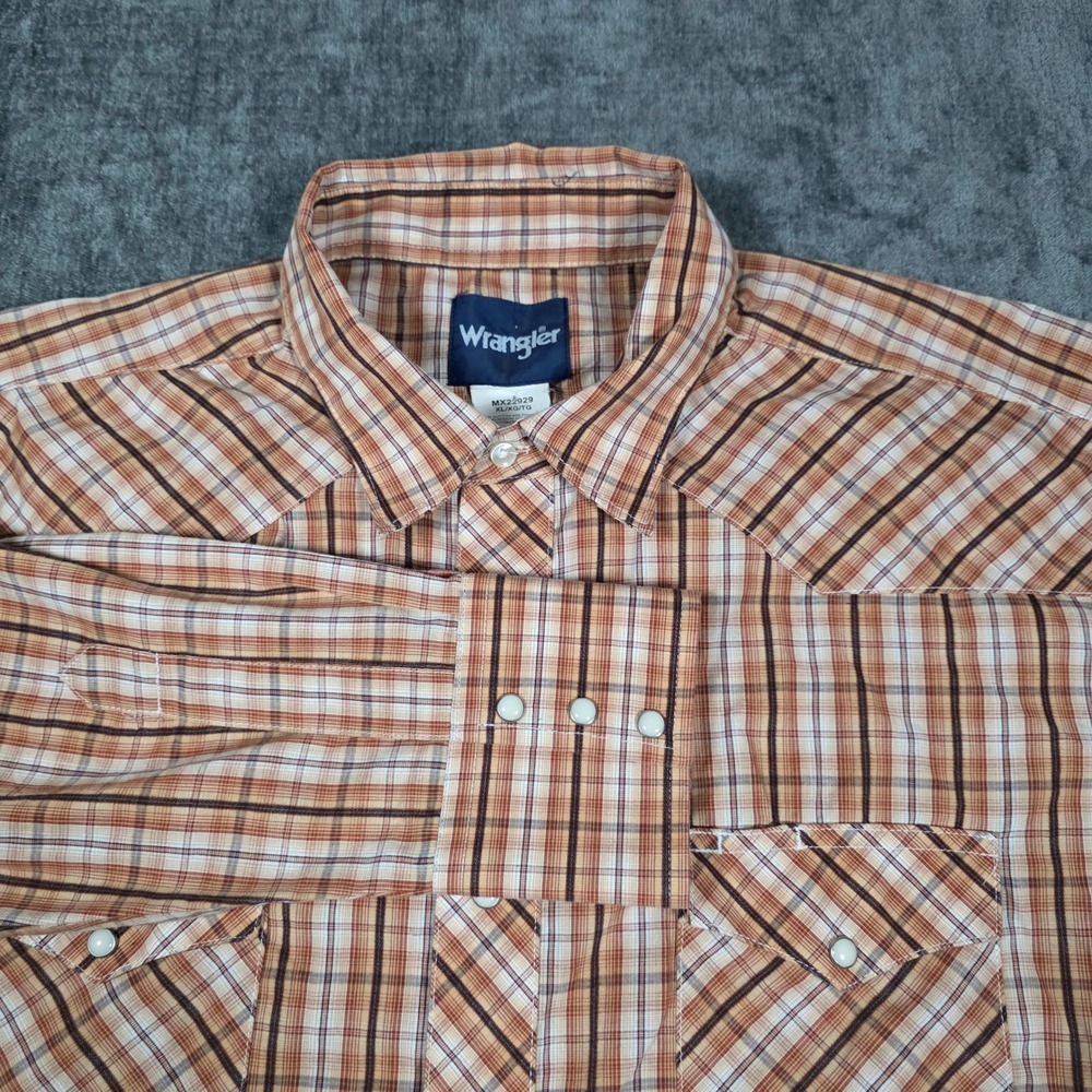 Wrangler Western Shirt Mens XL Orange Plaid Pearl Snap Long Sleeve MX22929